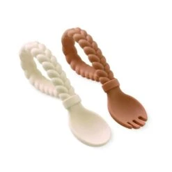 Itzy Ritzy Sweetie Looped Spoon & Fork Set -Baby Product Specialty Store Itzy Ritzy Sweetie Looped Spoon Fork Set Buttercream and Toffee