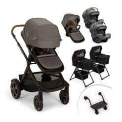 Nuna Demi Next Double Stroller + Rider Board + 2 Bassinets + 2 PIPA RX Travel System -Baby Product Specialty Store NUNA DEMI Next Bassinet Stand Granite Side View ANB Baby ANB Baby 24 c0aa1606 f01b 4b60 acbe 3acf43e3a81e