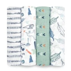 Aden + Anais Aden & Anais Infant Essentials Muslin Swaddle Blankets, Dinotime, 4-pack