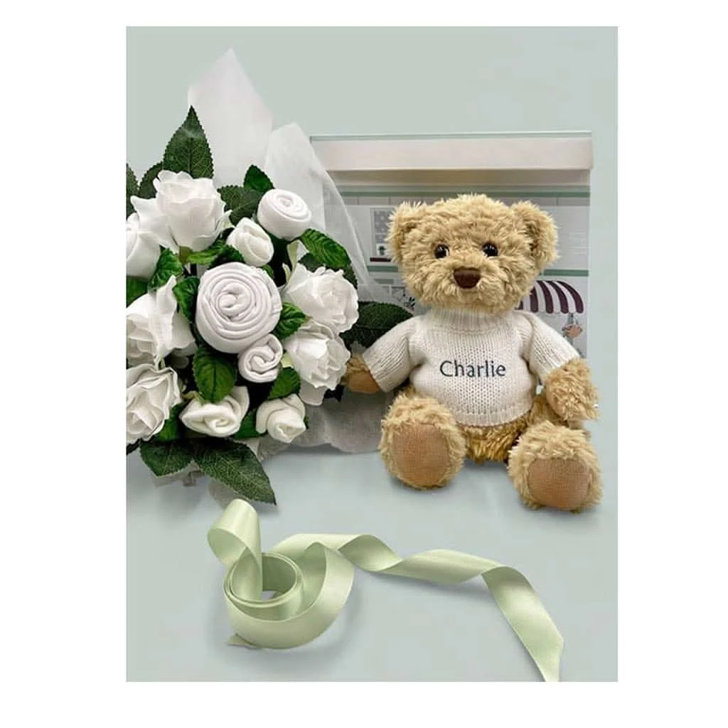 Babyblooms Luxury Rose Baby Clothes Bouquet And Personalized Teddy Bear 3 Babyblooms Luxury Rose Baby Clothes Bouquet And Personalized Teddy Bear