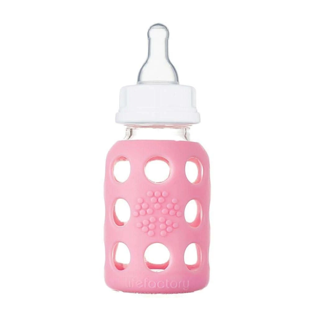 Life Factory Pink Glass Baby Bottle, 4 Oz. 4 Life Factory Pink Glass Baby Bottle, 4 Oz. - Image 2