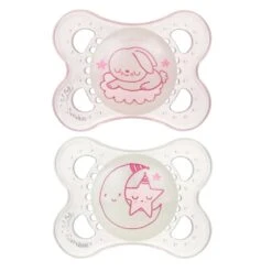 MAM Glow In The Dark Pacifiers2 Pack For 0-6 Months, Pink