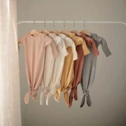 Mushie Ribbed Knotted Baby Gown -Baby Product Specialty Store mushie ribbed knotted baby gownmusmrkg1001anb babyanb baby 245623