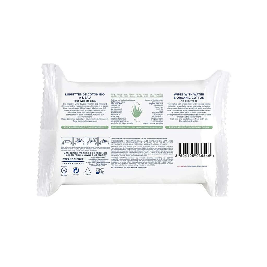 Mustela Organic Cotton Water Wipes, 60 Wipes 4 Mustela Organic Cotton Water Wipes, 60 Wipes - Image 2